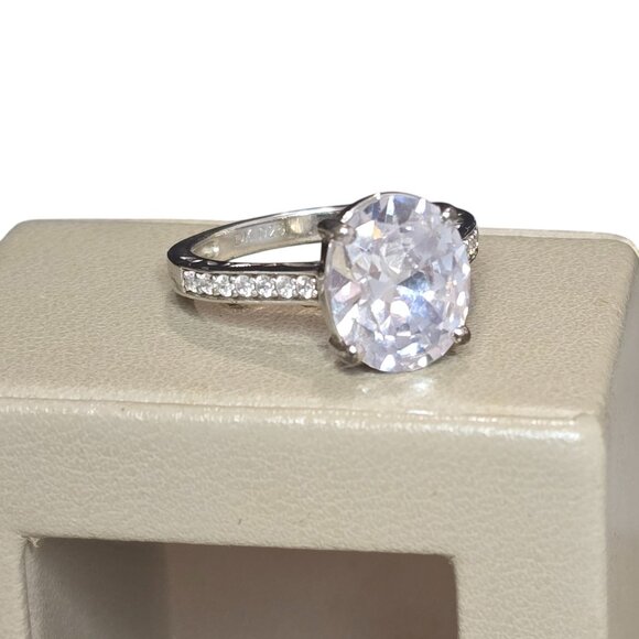 Vintage Signed DK Sterling Silver Cubic Zirconia Engagement Ring Size 8 - Picture 4 of 4